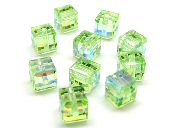 Wholesale Genuine Swarovski 5601 4mm Chrysolite AB Cube Beads, Choose Package Size - BeadPrism