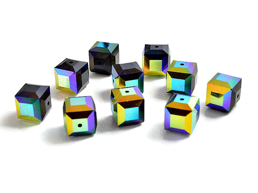Wholesale Genuine Swarovski 5601 4mm JET AB Cube Beads, Choose Package Size - BeadPrism