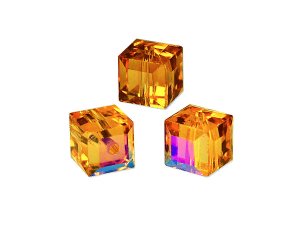 Wholesale Genuine Swarovski 5601 6mm Topaz AB Cube Beads, Choose Package Size - BeadPrism