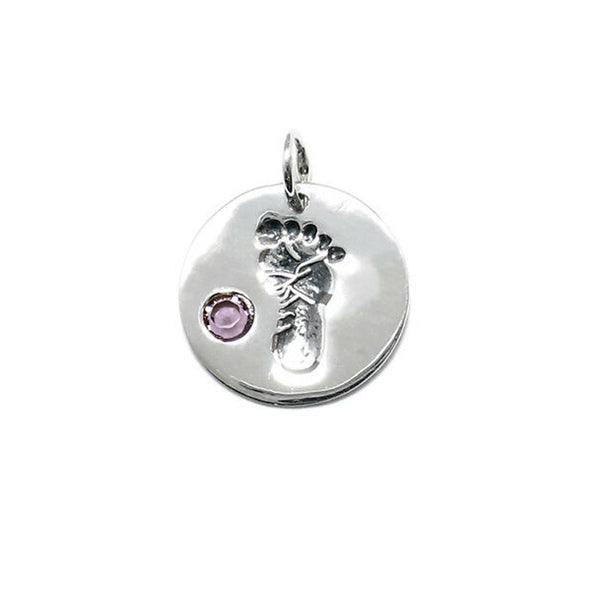 Baby Feet Footprint Swarovski Birthstone Charms Sterling Silver 14mm Crystal Engravable Choose Month - BeadPrism