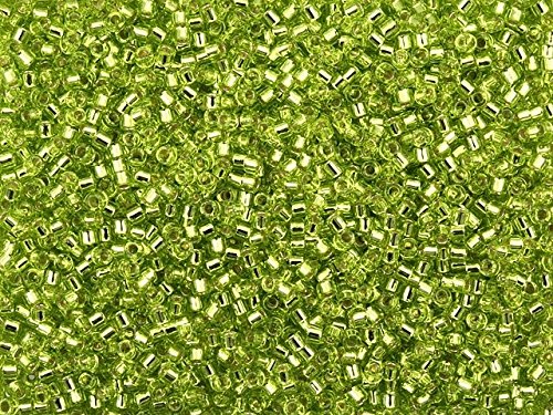 Pack of 50 gram SILVER LINED CHARTREUSE  Miyuki Delicas 11/0 Seed Beads Wholesale - BeadPrism