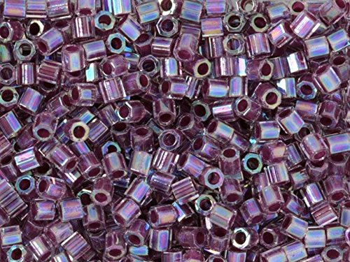 Pack of 50 gram 8/0 LINED Magenta AB  HEX CUT Miyuki Delicas Seed Beads Wholesale - BeadPrism