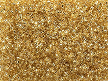 Load image into Gallery viewer, Pack of 25 gram Color Lined Crystal 24 Karat Goldplated  Miyuki 15/0 Delicas Seed Beads Wholesale - BeadPrism