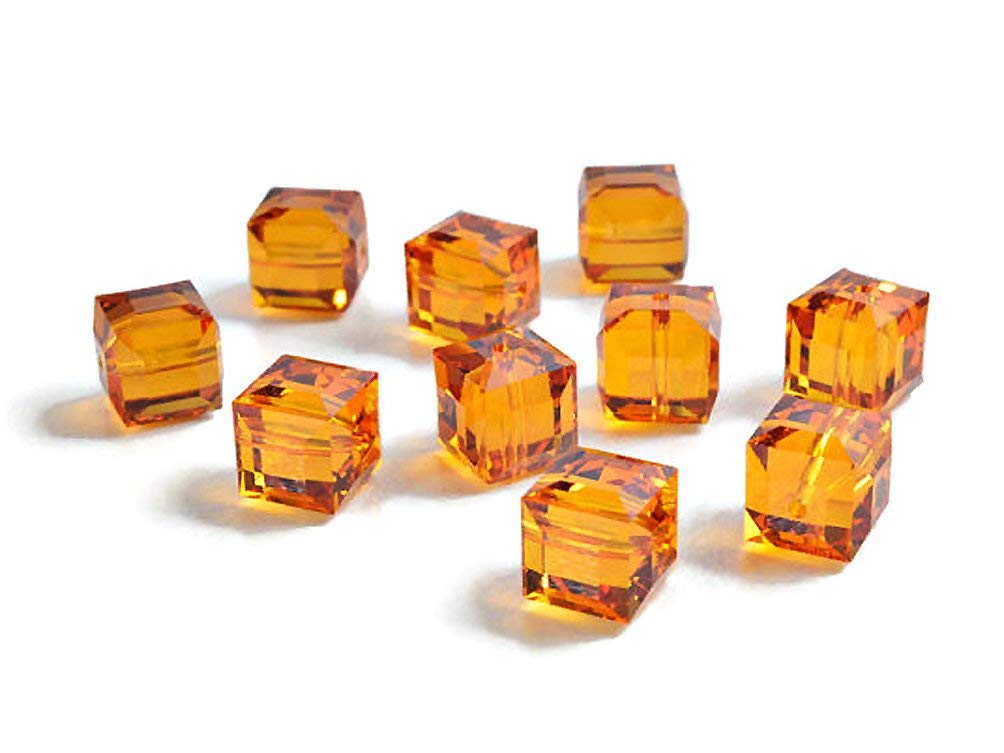 Wholesale Genuine Swarovski 5601 4mm Topaz Cube Beads, Choose Package Size - BeadPrism