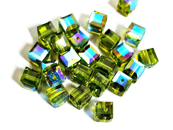 Wholesale Genuine Swarovski 5601 6mm Olivine AB Cube Beads, Choose Package Size - BeadPrism