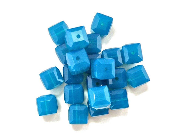 Wholesale Genuine Swarovski 5601 8mm Caribbean Blue Opal Cube Beads, Choose Package Size - BeadPrism