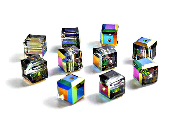 Wholesale Genuine Swarovski 5601 6mm Crystal Vitrail Medium AB Cube Beads, Choose Package Size - BeadPrism