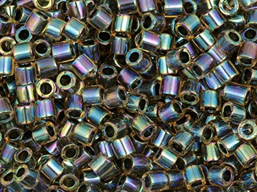 Pack of 50 gram Lined Dark Amber AB  Delicas 8/0 Seed Beads Wholesale - BeadPrism