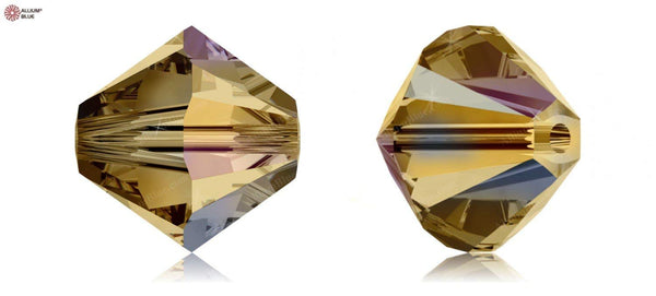 Swarovski Crystal, #5328 Bicone Beads 3mm, Light Colorado Topaz AB, Wholesale Packs - BeadPrism
