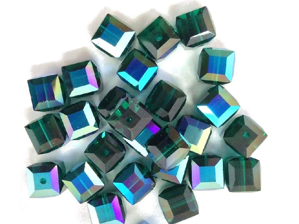 Wholesale Genuine Swarovski 5601 8mm Emerald AB Cube Beads, Choose Package Size - BeadPrism