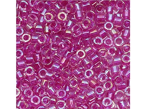 Pack of 50 gram LINED LT FUCHSIA AB - Miyuki Delicas 11/0 Seed Beads Wholesale - BeadPrism
