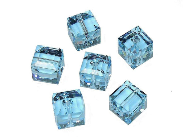 Wholesale Genuine Swarovski 5601 4mm Aquamarine Cube Beads, Choose Package Size - BeadPrism