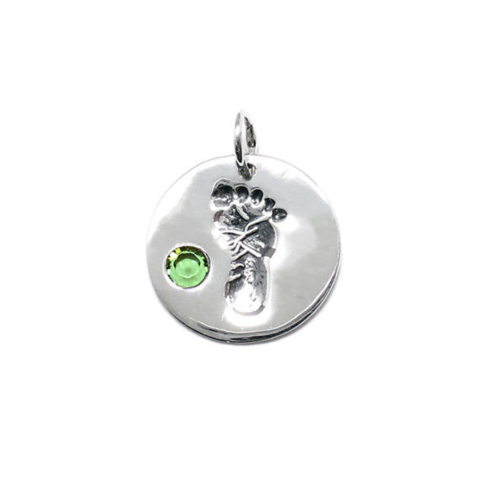 Baby Feet Footprint Swarovski Birthstone Charms Sterling Silver 14mm Crystal Engravable Choose Month - BeadPrism