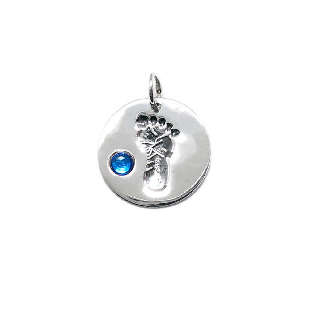 Baby Feet Footprint Swarovski Birthstone Charms Sterling Silver 14mm Crystal Engravable Choose Month - BeadPrism
