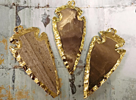 Jasper Arrowhead Gold edged Hand made Pendant 2-2.5" electro layered plating, Choose Qty - AP411 - BeadPrism