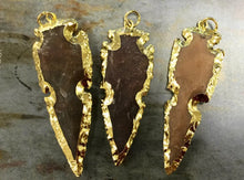 Load image into Gallery viewer, Jasper Arrowhead, Gold edged, Hand made Pendant 2-2.5 inch, electroformed layered plating  - AP412 - BeadPrism