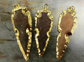 Jasper Arrowhead, Gold edged, Hand made Pendant 2-2.5 inch, electroformed layered plating  - AP412 - BeadPrism
