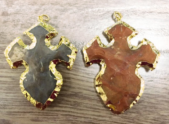 Jasper Cross Pendant w/ 24K gold layered edge 2.25" Tibet Boho pendant -AP414 - BeadPrism