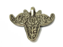 Load image into Gallery viewer, Nepal Cattle Skull with flowers 3" Longhorn Buffalo Pendant Nepalese Charm detail work on back - BeadPrism