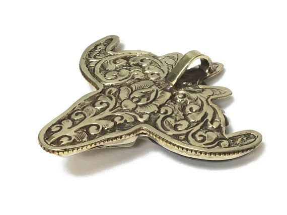 Nepal Cattle Skull with flowers 3" Longhorn Buffalo Pendant Nepalese Charm detail work on back - BeadPrism