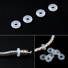 Load image into Gallery viewer, 100Pcs Silicone Rubber Stoppers Ring CLEAR Bead Charms Bracelets 4mm for Use Alone Or with Clip Lock - BeadPrism