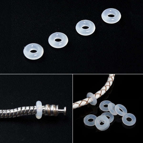 100Pcs Silicone Rubber Stoppers Ring CLEAR Bead Charms Bracelets 4mm for Use Alone Or with Clip Lock - BeadPrism