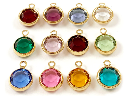 5 pcs 8mm Swarovski Birthstone Channel Charms Gold Plated - Choose your COLOR, 9x12mm CC8G-XXXX05