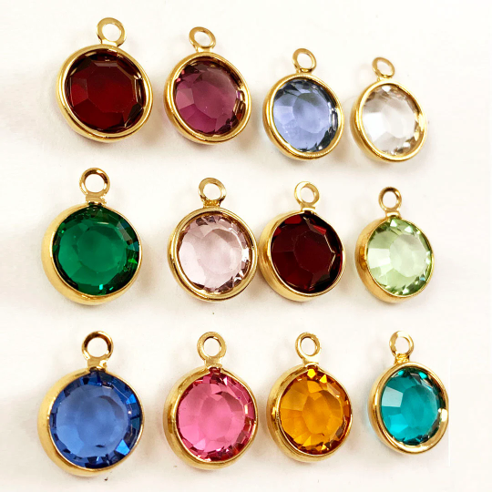 60Pcs 8mm Set Swarovski Birthstone Crystal Charms, Gold Plated 5 of ea month - CC8G-SET60 12mm x 9mm