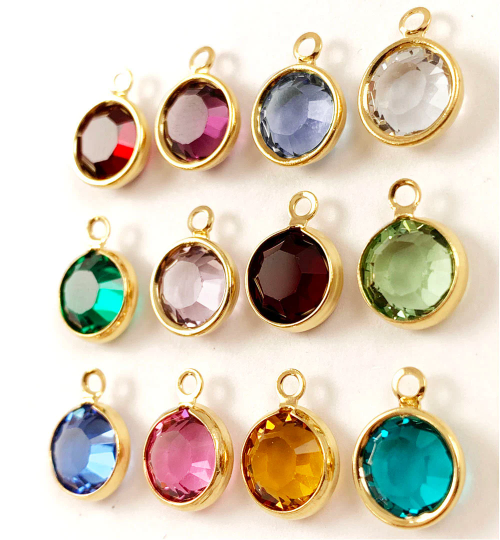 1pc 8mm Stone Swarovski Birthstone Channel Charms Gold Plated, Choose your COLOR, 9x12mm CC8G-XX