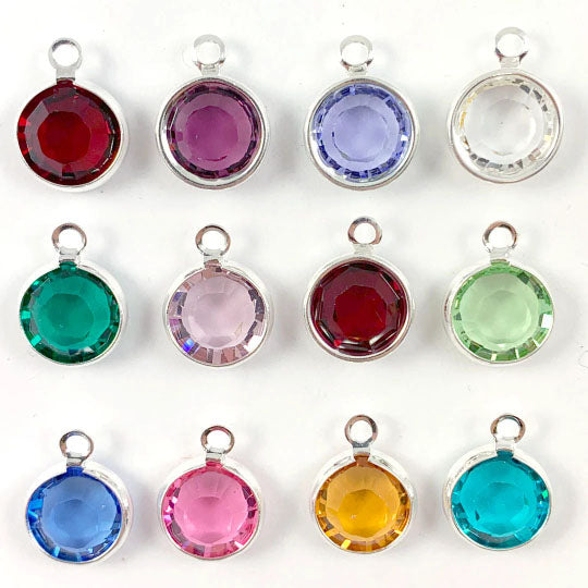 12 Pcs 8mm Bezel Set Swarovski Birthstone Crystal Charm Sterling Silver Plated 1 of each month - CC8S-SET12