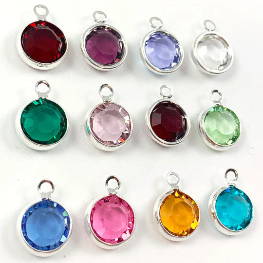 1 pc 8mm Stone Swarovski Birthstone Channel Charms Silver Plated - Choose your COLOR, 9x12mm CC8S