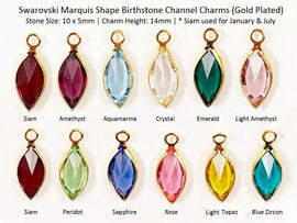 60Pcs Marquis Swarovski Birthstone Charms Gold Plated Bezel 5 of each month -CCMG-SET60