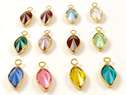 12Pcs Marquis Swarovski Birthstone Charms Gold Plated Bezel 1 of each month -CCMG-SET12