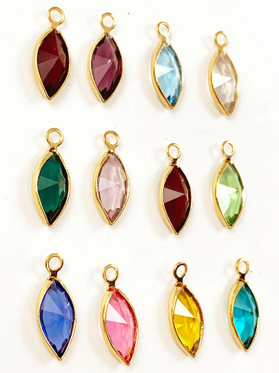 12Pcs Marquis Swarovski Birthstone Charms Gold Plated Bezel 1 of each month -CCMG-SET12