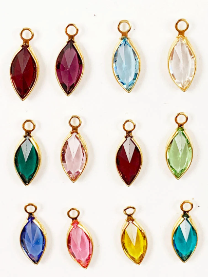 12Pcs Marquis Swarovski Birthstone Charms Gold Plated Bezel 1 of each month -CCMG-SET12