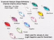 Load image into Gallery viewer, 14mm Tall Swarovski Birthstone Marquis Charms Silver Plated - Choose Your COLOR - CCMS