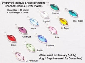 14mm Tall Swarovski Birthstone Marquis Charms Silver Plated - Choose Your COLOR - CCMS