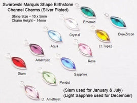 12Pcs Marquis Swarovski Birthstone Charms Sterling Silver Plated Bezel 1 of each month -CCMS-SET12
