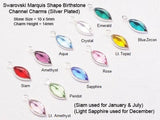 12Pcs Marquis Swarovski Birthstone Charms Sterling Silver Plated Bezel 1 of each month -CCMS-SET12