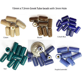 12 Pc 15mm Mykonos Greek Ceramic Tube Beads, 3mm Hole, 15mm x 7.5mm, Choose Color - CF6xx - BeadPrism