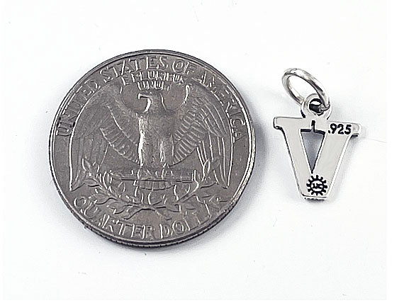 Sterling Silver Alphabet Letter Charm - V