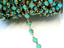 1 foot Turquoise Blue Enameled Coin Station Chain Brass Beaded Bohemian Rosary Chain by foot - CH151 - BeadPrism