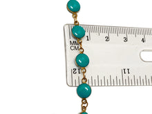 Load image into Gallery viewer, 1 foot Turquoise Blue Enameled Coin Station Chain Brass Beaded Bohemian Rosary Chain by foot - CH151 - BeadPrism