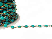 Load image into Gallery viewer, 3 feet Turquoise Blue Enameled Coin Station Chain Brass Beaded Bohemian Rosary Chain by foot - CH151 - BeadPrism