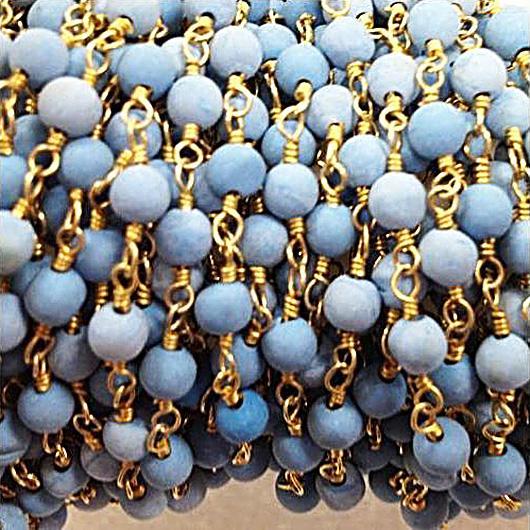 40% OFF Turqious color beads wire wrapped gold chain by foot - Rosary Style Beaded chain CHGS8-TQ - BeadPrism