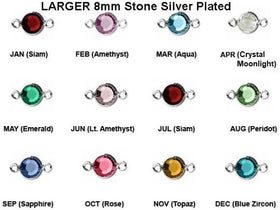 1 LARGER 8mm Stone Swarovski Birthstone Channel Connectors Silver Plated - Choose your COLOR,