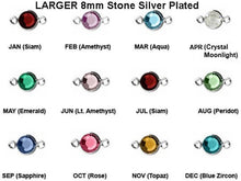 Load image into Gallery viewer, 8mm Silver Plated Birthstone Necklace, Preciosa Birthstone Channel Links, Choose Color and Size