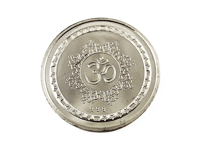 Laxmi Ganesh 999 Pure Silver Coin hallmarked 999 10 Gm Silver Om Coin Hindu Religious 32mm 1.25" - BeadPrism