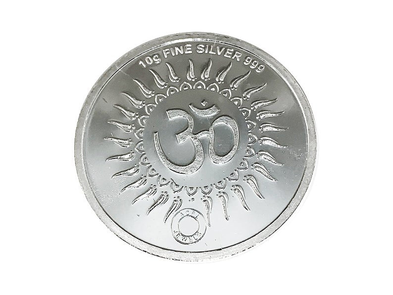 Laxmi Ganesh 999 Pure Silver Coin hallmarked 999 10 Gm Hindu Religious Coin 32mm 1.25" Shubh Labh - BeadPrism