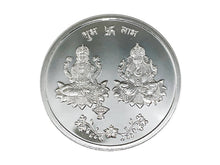 Load image into Gallery viewer, Laxmi Ganesh 999 Pure Silver Coin hallmarked 999 10 Gm Silver Hindu Religious 32mm 1.25" Shubh Labh - BeadPrism